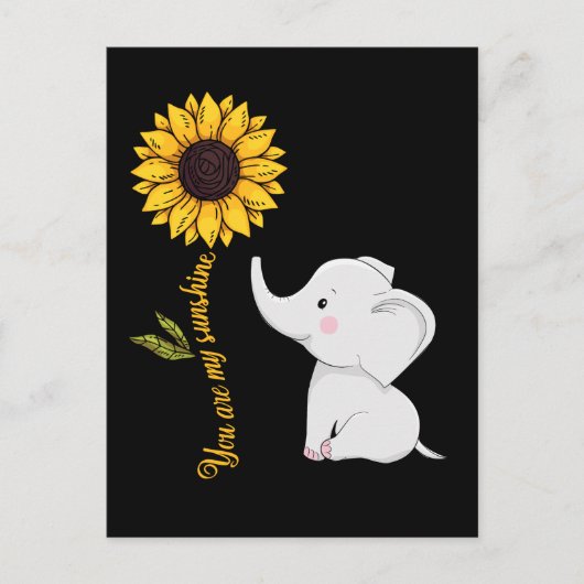 Carte Postale Mignon Éléphant Bébé Tournesol Soleil (Devant)