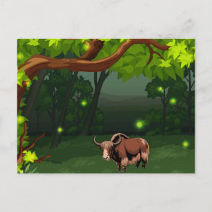 Carte Postale Mignon et adorable Yak marron