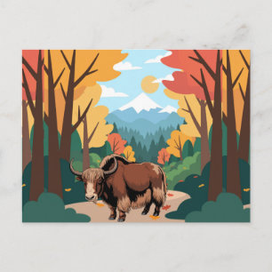 Carte Postale Mignon et adorable Yak marron