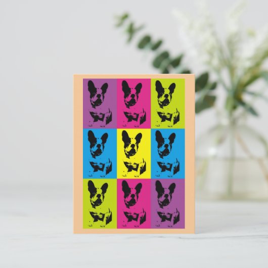 Carte Postale Mignon French Bulldog Frenchie Pop Art Amusant (Debout devant)