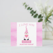 Carte Postale Mignon Funny Rose Saint-Valentin Gnome Cœur (Debout devant)