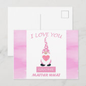 Carte Postale Mignon Funny Rose Saint-Valentin Gnome Cœur (Devant / Derrière)