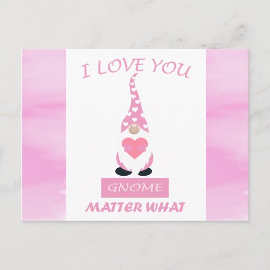 Carte Postale Mignon Funny Rose Saint-Valentin Gnome Cœur (Devant)
