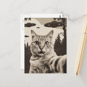 Carte Postale Mignon Kitty Sépia et OVNI