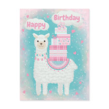 Mignon lama rose et turquoise avec des cadeaux
