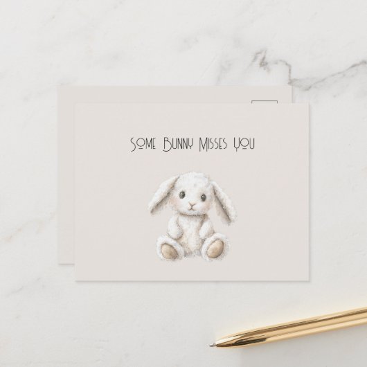 Carte Postale Mignon Lapin Blanc à la Crème Douce Vous Manquant (Devant/Arrière en situation)