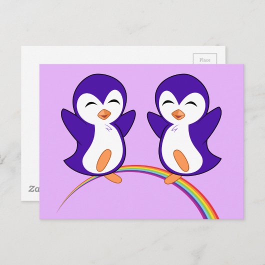 Carte Postale Mignon Manchot Violet (Devant / Derrière)