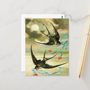 Carte Postale mignon oiseau vintage Valentine