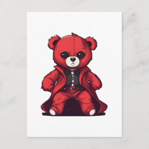 Carte Postale Mignon ours en peluche rouge garçon