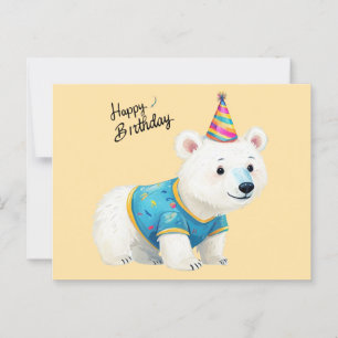 Carte Postale Mignon ours polaire chapeau de fête d'anniversaire
