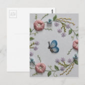 Carte Postale mignon papillon menthe vert rose broderie florale (Devant / Derrière)