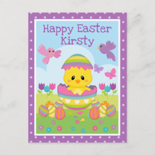 Carte Postale Mignon Pâques de printemps Poussin & Œufs en Choco