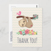 Carte Postale Mignon paresseux brun pendu à l'envers merci (Devant / Derrière)