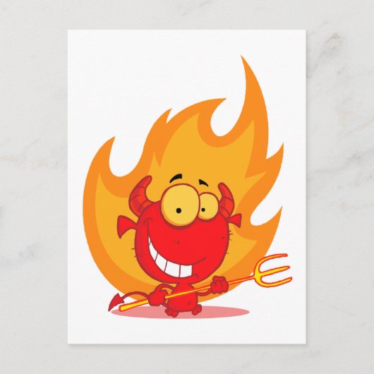 Carte Postale mignon petit diable avec dessin animé sur les flam (Devant)