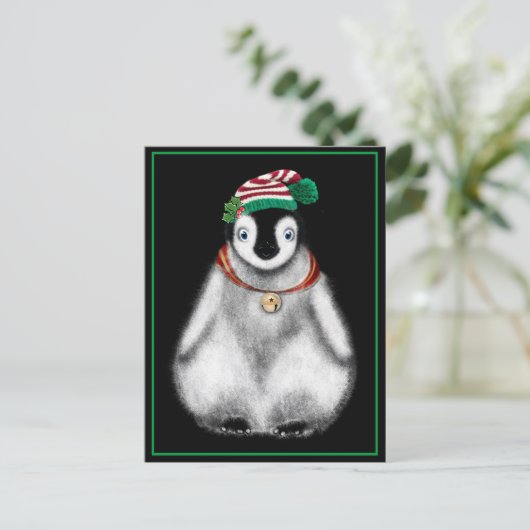 Carte Postale Mignon pingouin festif de Noël (Debout devant)