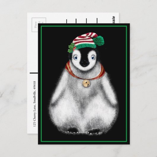 Carte Postale Mignon pingouin festif de Noël (Devant / Derrière)