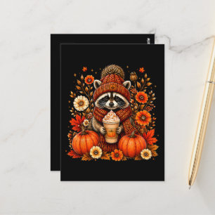 Carte Postale Mignon Raton Laveur D'automne Épices Citrouille Co