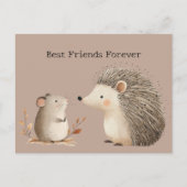 Carte Postale Mignon Souris Hérisson Marron Crème (Devant)