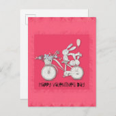 Carte Postale Mignonette lapin de la Saint Valentin sur un vélo (Devant / Derrière)
