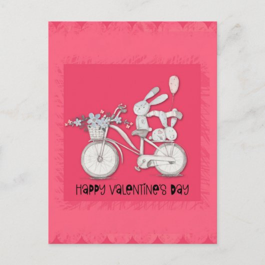 Carte Postale Mignonette lapin de la Saint Valentin sur un vélo (Devant)