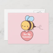 Carte Postale Mignonne Bee My Valentine Pun Doodle (Devant / Derrière)