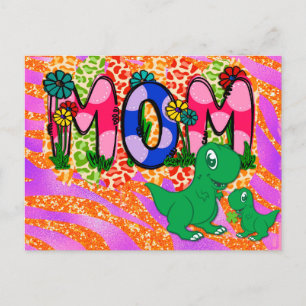 Carte Postale Mignonne Bright Maman Dinosaur Fête des Mères Salu