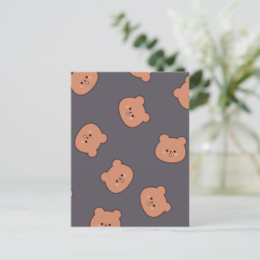 Carte Postale Mignonne Brown Teddy Ours Face Motif Bleu foncé (Debout devant)