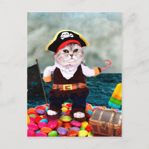 Carte Postale Mignonne chatte en costume de pirate