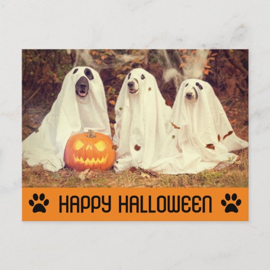 Carte Postale Mignonne chien fantôme d'Halloween (Devant)
