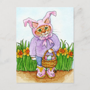 Carte Postale Mignonne costume de lapin daffodils rose Pâques ca