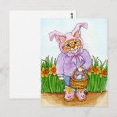 Carte Postale Mignonne costume de lapin daffodils rose Pâques ca (Devant / Derrière)