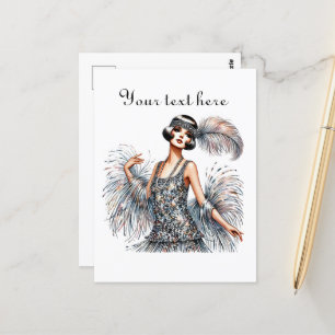 Carte Postale Mignonne dame ajouter du texte