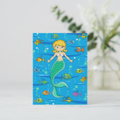 Carte postale mignonne de sirène et de poisson (Debout devant)