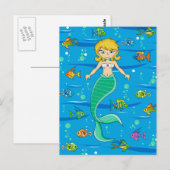 Carte postale mignonne de sirène et de poisson (Devant / Derrière)
