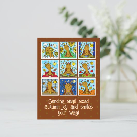 Carte Postale Mignonne Escargot Automne Joie Et Sourires Tombent (Debout devant)