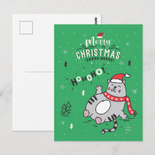 Carte Postale Mignonne et drôle Chat Noël joyeuses Salutations