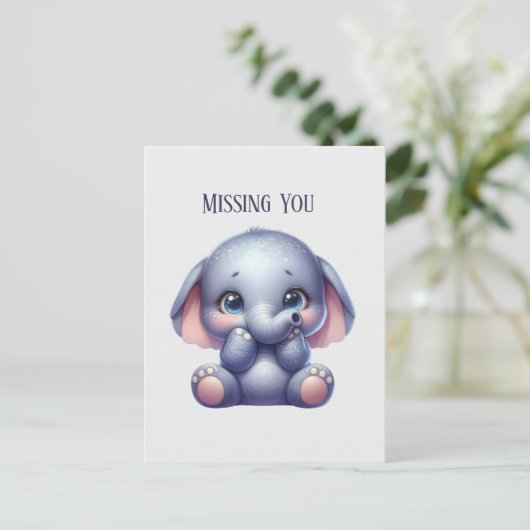 Carte Postale Mignonne Etant absent de vous éléphant (Debout devant)