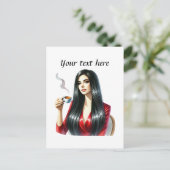 Carte Postale Mignonne femme de café ajouter du texte (Debout devant)