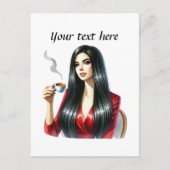 Carte Postale Mignonne femme de café ajouter du texte (Devant)