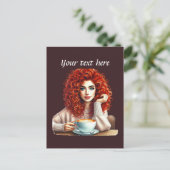 Carte Postale Mignonne femme de café ajouter du texte (Debout devant)