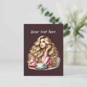 Carte Postale Mignonne femme de café ajouter du texte (Debout devant)
