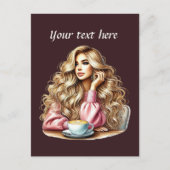 Carte Postale Mignonne femme de café ajouter du texte (Devant)