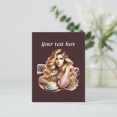Carte Postale Mignonne femme de café ajouter du texte (Debout devant)