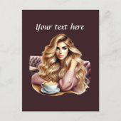 Carte Postale Mignonne femme de café ajouter du texte (Devant)