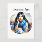 Carte Postale Mignonne femme de café ajouter du texte (Devant)