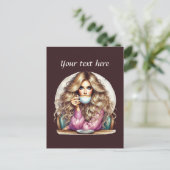 Carte Postale Mignonne femme de café ajouter du texte (Debout devant)