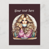 Carte Postale Mignonne femme de café ajouter du texte (Devant)