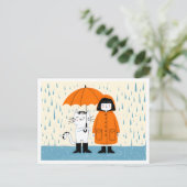 Carte Postale Mignonne fille et chat dans la pluie - Whimsical (Debout devant)