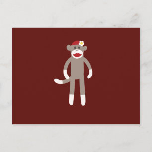 Carte Postale Mignonne fille Sock Singe sur rouge