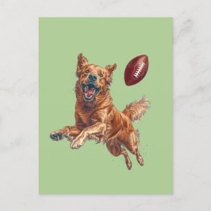 Carte Postale Mignonne Golden Retriever Chien Jouant Au Football